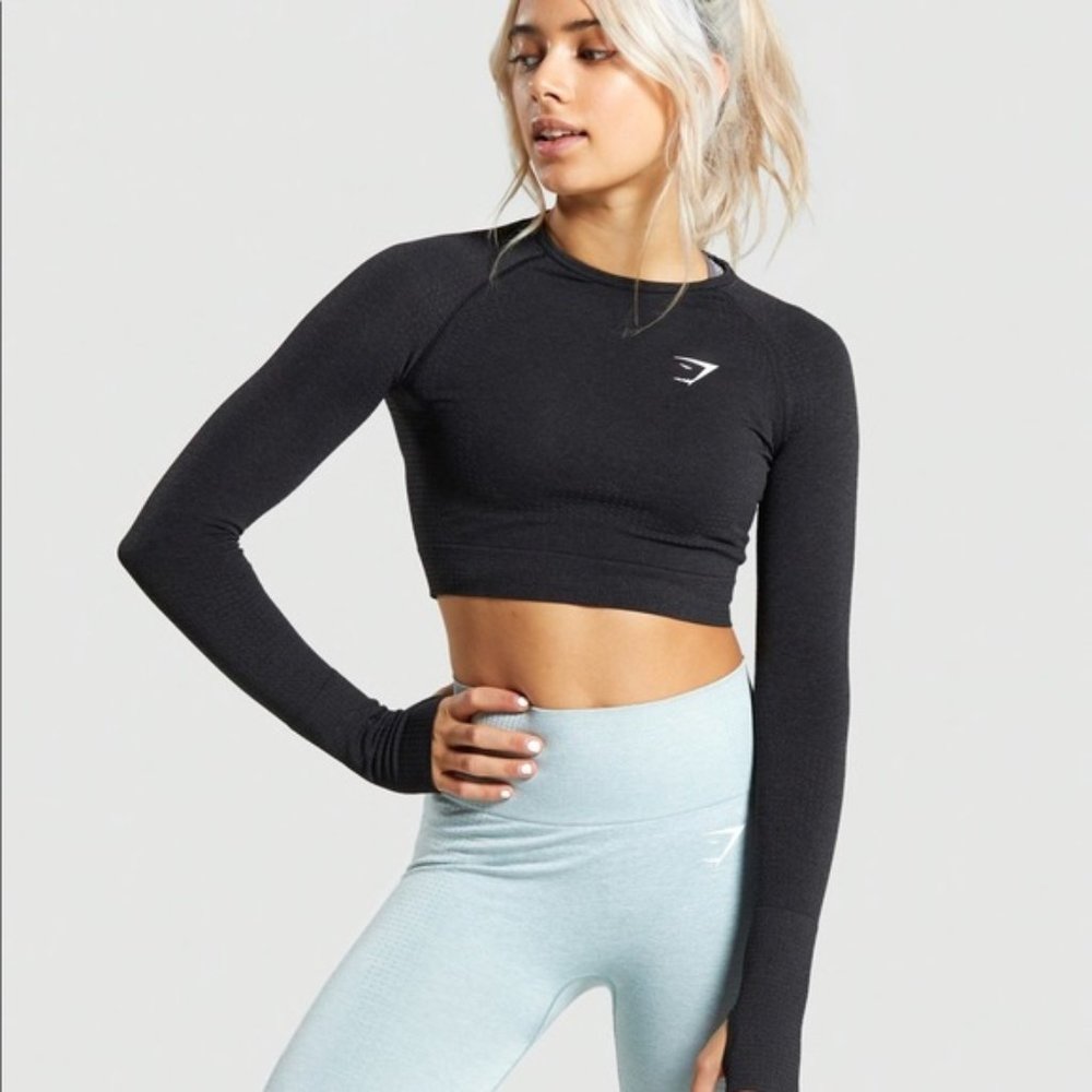 Gymshark Vital Seamless Long Sleeve Crop Top Charcoal Black Marl Medium Large